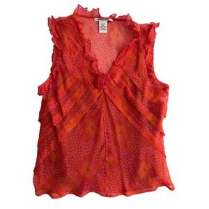 Richard Malcolm Pink Orange Floral Sleeveless Silk Blend Ruffle‎ Women's Medium